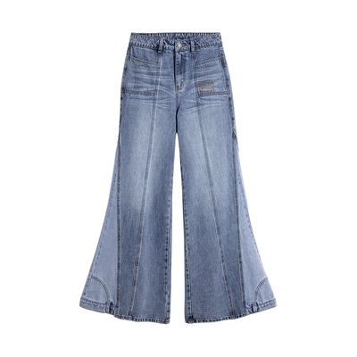 Desigual26春夏新品水洗双色拼接解构女式牛仔裤