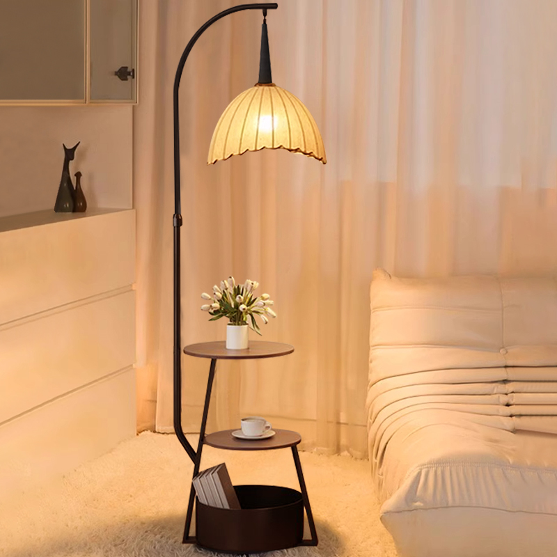 客厅落地气氛灯沙发旁边高级感中古覆古床头置物架一体卧室台灯