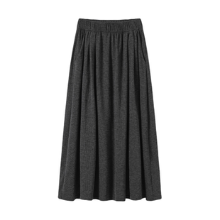 针织半身裙灰色糯米裙女高腰显瘦a字中长裙学院风秋冬有口袋裙子
