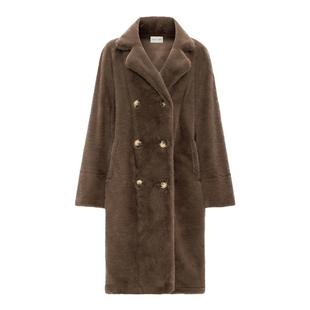 Petit Bari 女士环保皮草翻领长款外套大衣 廓形环保毛复合麂皮