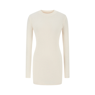 MosesQueen魔西女王双面绒长袖连衣裙秋冬收腰修身显瘦包臀短裙子