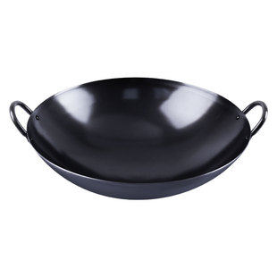 日本原装进口双耳炒锅圆底无涂层老式熟铁锅家用燃气灶炒菜不粘锅