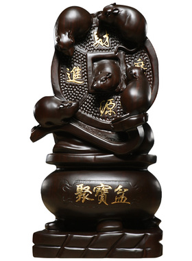 刺史黑檀木雕老鼠摆件