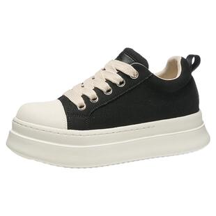 DVO黑白帆布鞋女款秋冬7CM隐形内增高厚底鞋情侣百搭休闲鞋子男