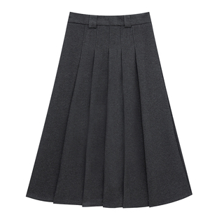 橘子树在哪儿学院风毛呢百褶半身裙女秋冬高腰a字长裙