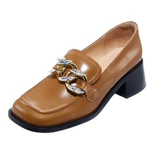 哈森秋季新款商场同款通勤方头水钻中跟休闲乐福鞋HL226028