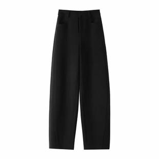 加绒弯刀裤女2025冬季新款小个子九分裤加厚天丝羊毛呢气质香蕉裤