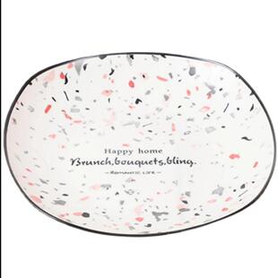 千顺陶瓷水磨石釉下彩绘横纹饭碗菜盘大汤碗面碗双耳烤盘北欧风格