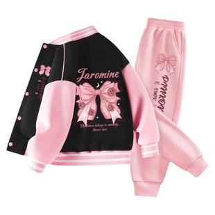 拉夏贝尔女童春秋套装2026新款儿童运动棒球服外套中大童撞色春装