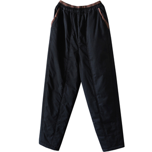 冬季宽松保暖撞色贴边夹棉加厚哈伦裤萝卜裤长裤女100%棉小脚棉裤