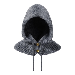 IIING帽控 灰色巴拉克拉法帽女秋冬季旅行保暖帽子围脖一体针织帽