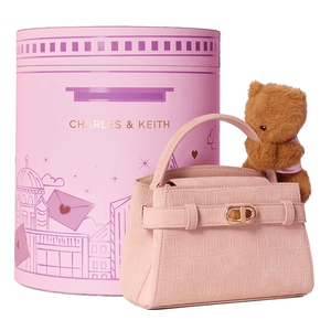 CHARLES&KEITH26新款CK2-50270880-4鳄鱼纹单肩凯莉包抱抱熊礼盒