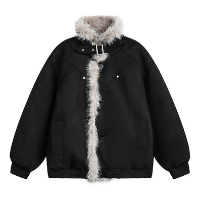 美式座山雕麂皮加厚羽绒服男士