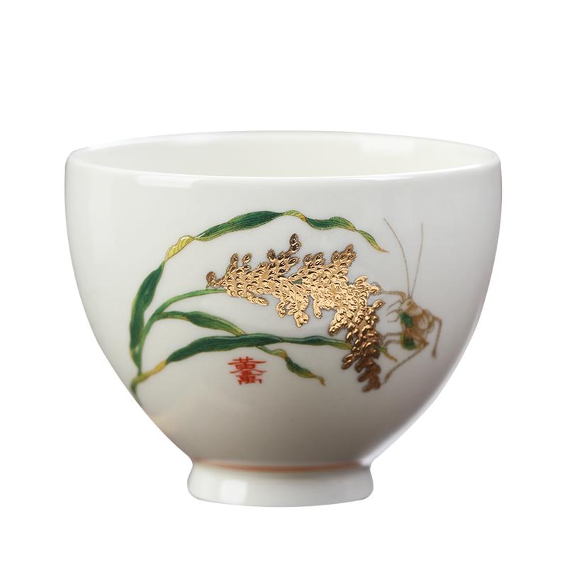 京騰佳盛 青瓷手工浮雕梅子青荷影主人杯茶杯