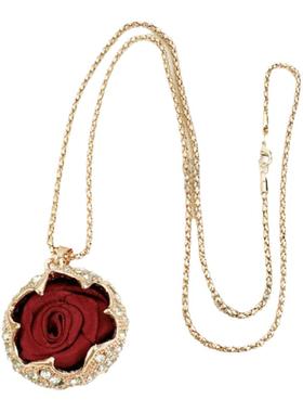秋冬时尚红色玫瑰花吊坠毛衣链