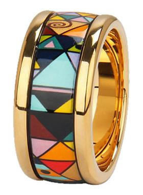 几何图案景泰蓝画珐琅戒指