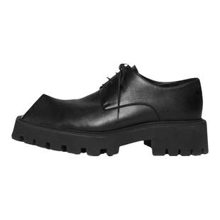 两点浪漫小众高级感三角犀牛角德比鞋男网红欧洲站厚底方头皮鞋男