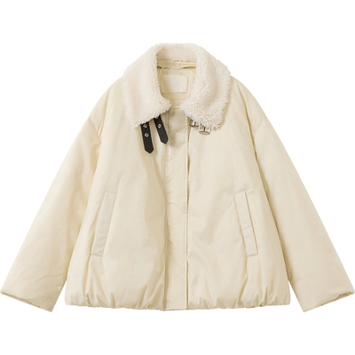 播毛边翻领羽绒服短款冬季保暖通勤简约短外套女DDS4RD5286