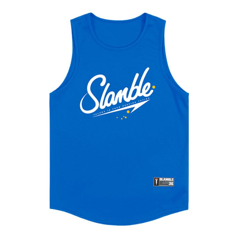 SLAMBLE儿童运动无袖背心T恤青少年休闲篮球透气上衣速干圆领夏