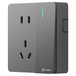 灰色明装插座开关墙壁一开五孔单控十孔带开关多孔面板免底盒明线