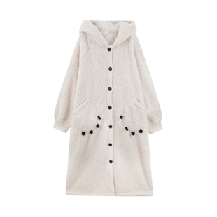 ALIN大码家居胖mm可爱睡袍冬季女加绒加厚200斤珊瑚绒睡衣家居服