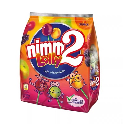 德国二宝Nimm2 棒棒糖20支水果糖富含多种维生素糖果儿童零食200g