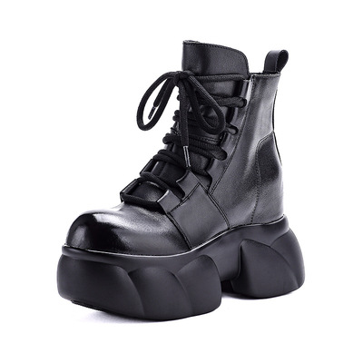 真皮时尚厚底增高小个子马丁靴女