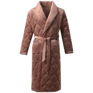 珊瑚绒夹棉睡袍男秋冬款加厚保暖浴袍浴衣睡衣男家居服酒店度假袍