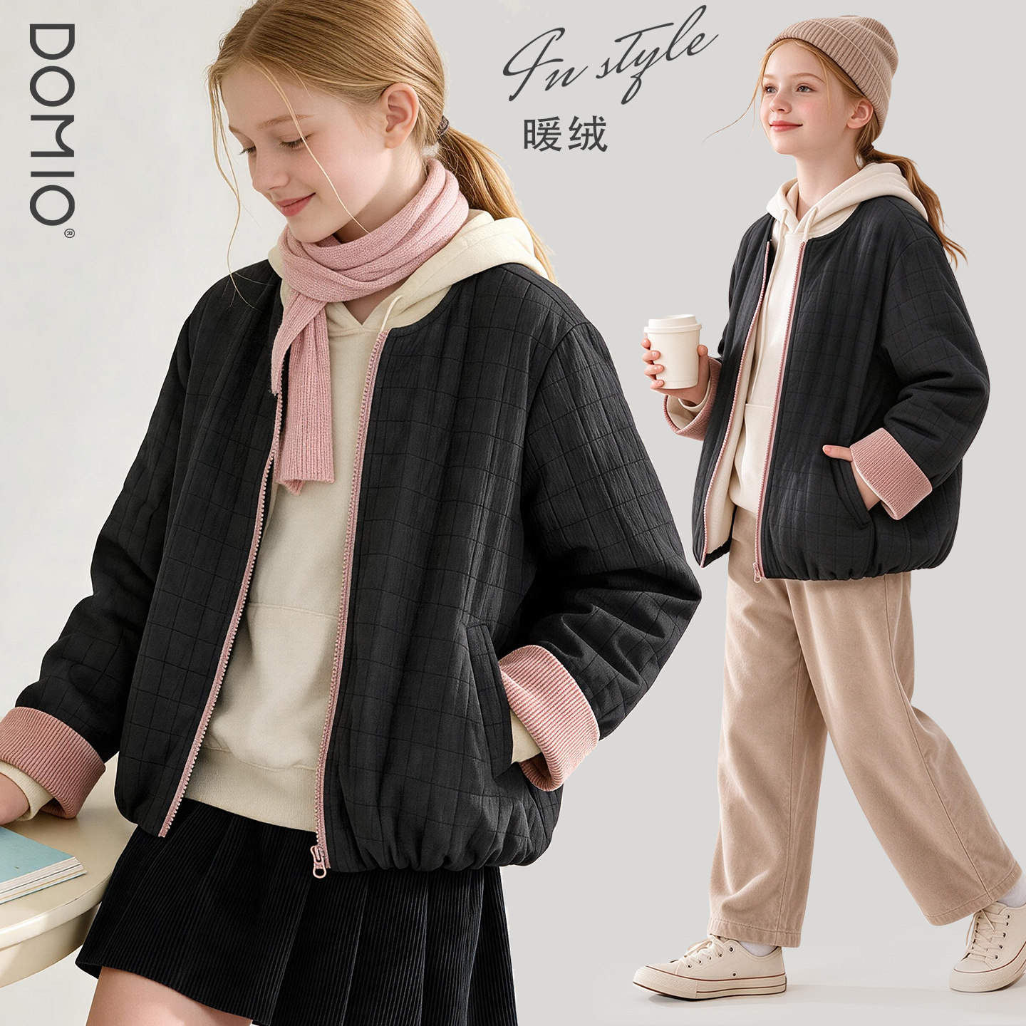 女童秋冬新款加绒加厚棉服