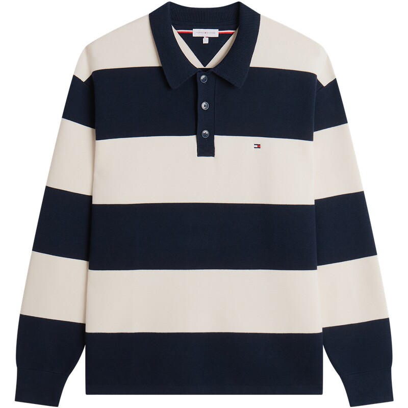 Tommy男装复古撞色POLO领针织衫
