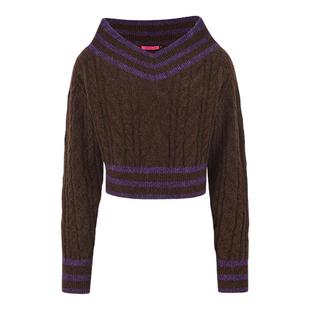 DAPHNE LAB25FW两穿一字领毛衣棕色灰色休闲辣感毛衣短裤两件套