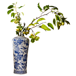 掬涵新中式青花瓷花瓶摆件复古风工艺客厅插画仿古陶瓷干花装饰品