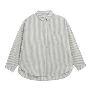 UnBleu全棉衬衫女春秋新品时尚休闲潮牌女装纯棉宽松条纹上衣