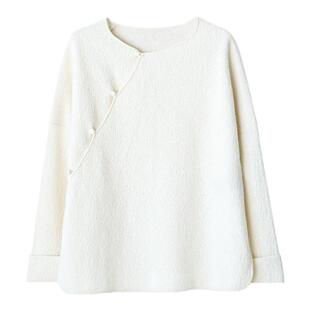 KAKA巴黎秀款山羊绒肌理感圆领新中式斜襟盘扣名媛针织毛衣外套特