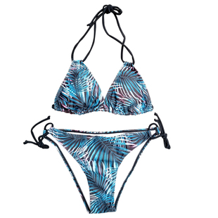 2024新欧美比坚尼性感三点式比基尼泳衣女小胸聚拢时尚印花bikini