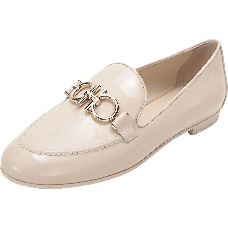 ferragamo直营亮面牛皮平底鞋