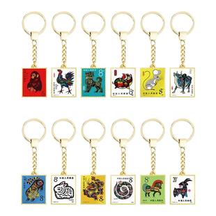 中国邮政盲盒十二生肖邮票文创金属钥匙扣猴年邮票挂件收藏送礼