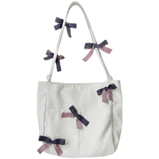 波普先生原创森系蝴蝶结可爱大容量托特包学生女斜挎包单肩包布包