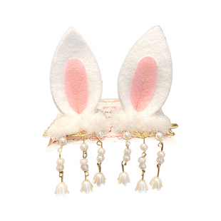 古风发夹儿童兔耳朵发饰女童汉服流苏头饰小兔子中秋节宝宝发卡