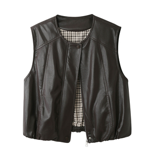 酷飒风pu皮衣机车夹克马甲女春秋时髦显瘦外搭坎肩独特超好看外套