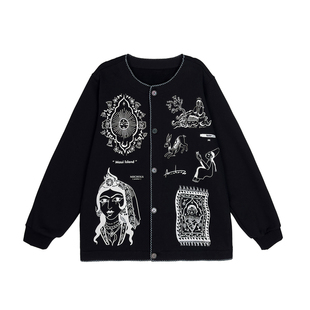 MIICHOUS米丘寺 茂宜岛美梦 古典印花刺绣花瓣边加绒保暖卫衣外套