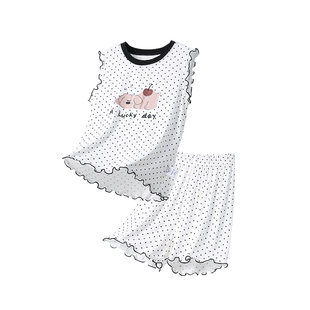 薄款女童夏季睡衣莫代尔女孩无袖家居服儿童中大童洋气背心短裤