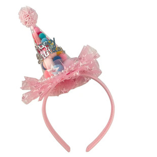 多巴胺周岁生日糖果毛球发箍派对公主女孩儿童发饰帽子头饰装饰