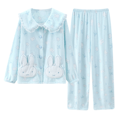 蓝色miffy米菲兔法兰绒加绒加厚