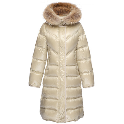 重磅加厚OBEG欧碧倩冬鹅绒修身长款大毛领羽绒服10444073