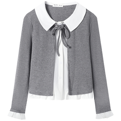 慕兔韩系学院风拼接假两件衬衫