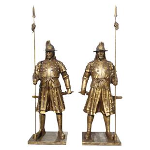 明朝士兵官兵雕塑古代仿铜人物大将军侍卫雕像户外玻璃钢武士铜像