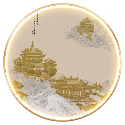 新中式玄关装饰画带灯客厅装饰画