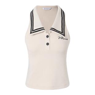 JAC FLEURANT春夏新品卡其色无袖Polo领背心修身女士上衣