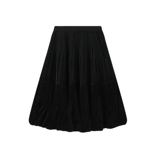 布丁哈鲁冬装女童童装2026秋冬季新款儿童绒感质感百褶半身裙